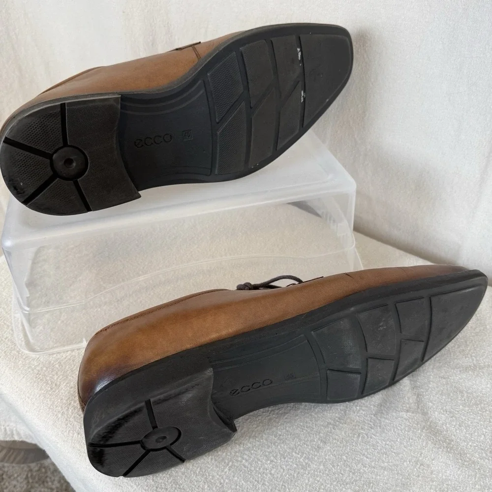 Ecco Dress Casual Walking Shoes Brown Leather Mens Size EU 45 US 11, 11.5